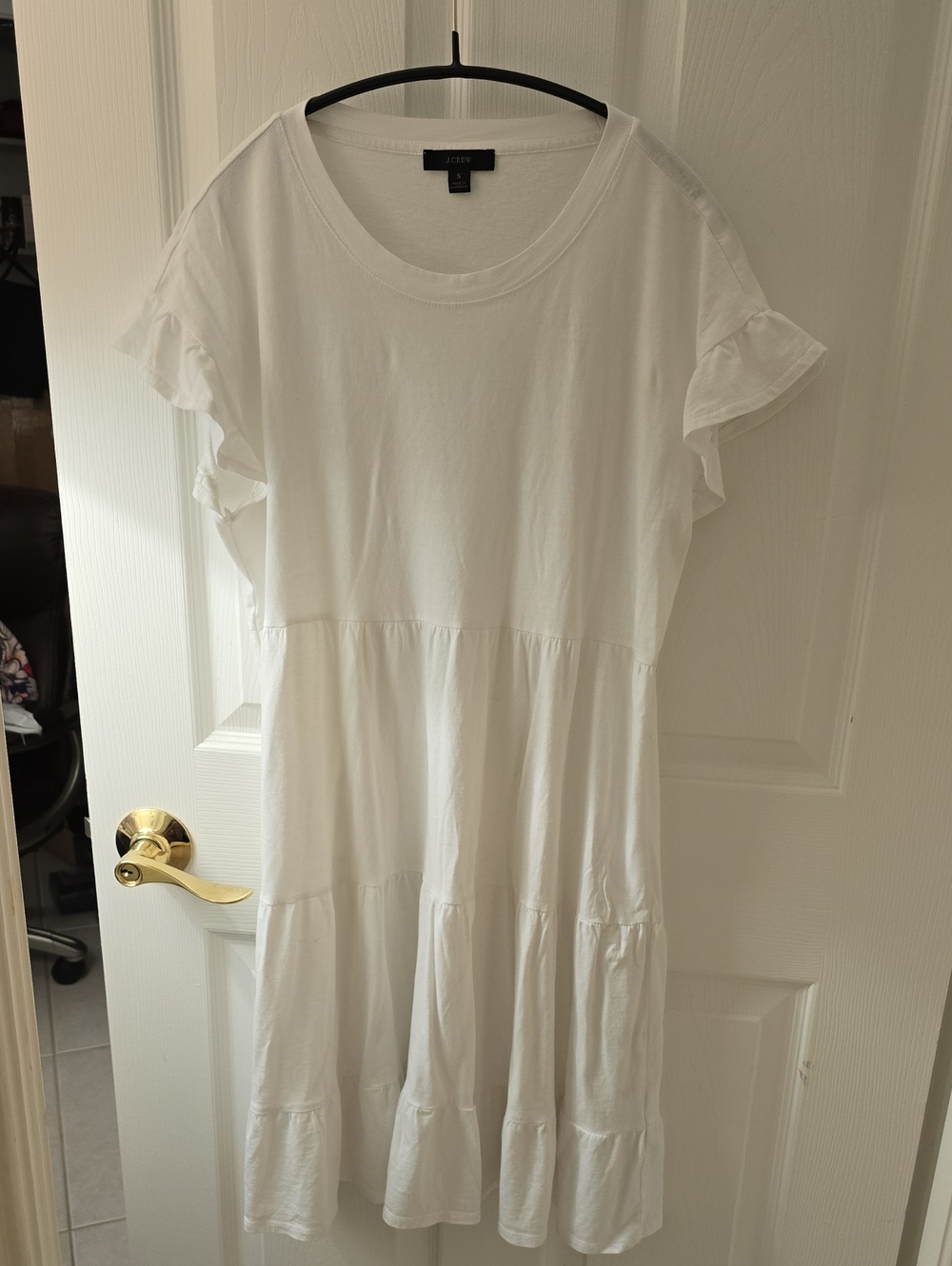 J. Crew White Tiered Midi Dress with Ruffle Sleeves